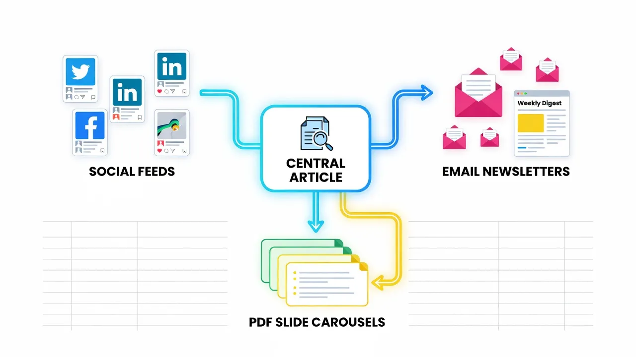 B2B content distribution framework connecting blog posts to social media and email channels