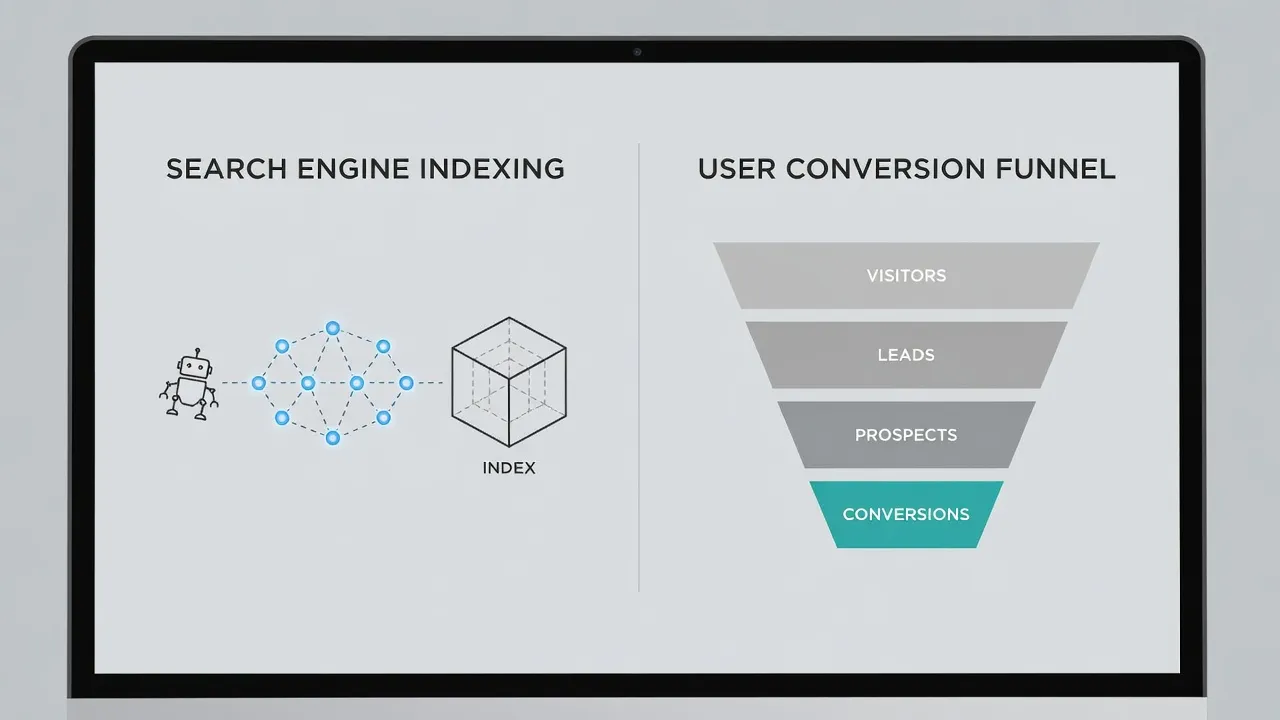 Diagram illustrating the technical difference between Google Search Console engine tracking and Google Analytics user tracking.