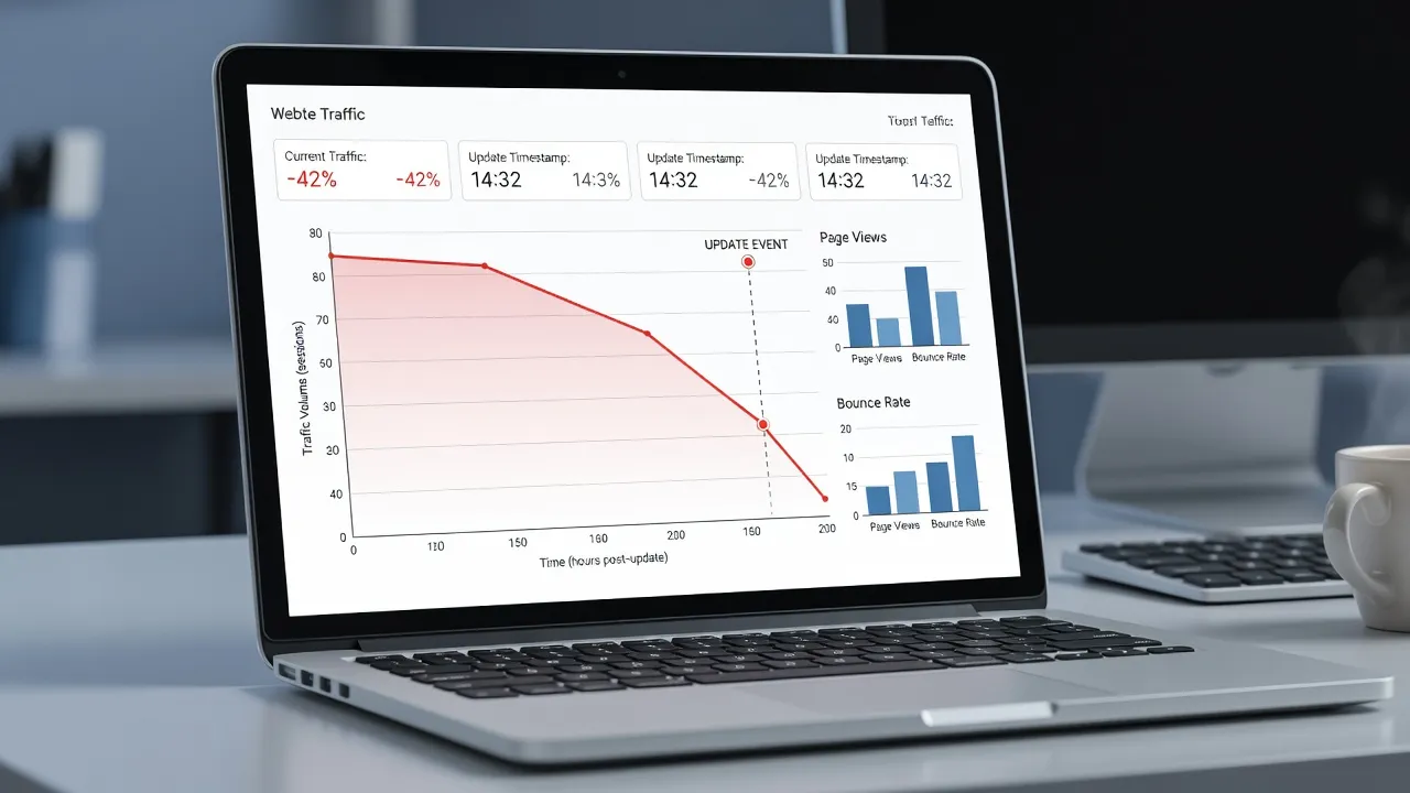 Analytics graph illustrating site traffic loss following an algorithmic search penalty.