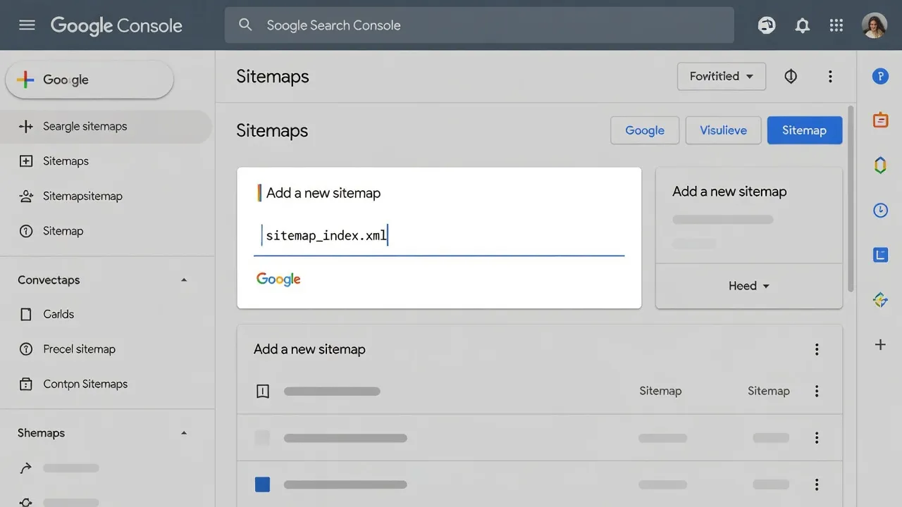 Google Search Console interface showing the sitemap submission field with sitemap_index.xml entered.