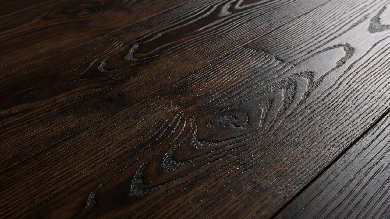 Detailed texture of dark walnut dream home laminate flooring with deep wood graining