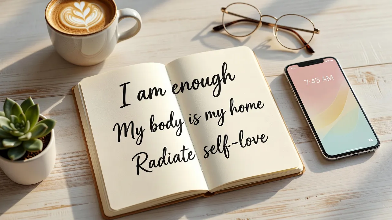 Clean aesthetic graphic featuring an inspiring quote about body positivity.