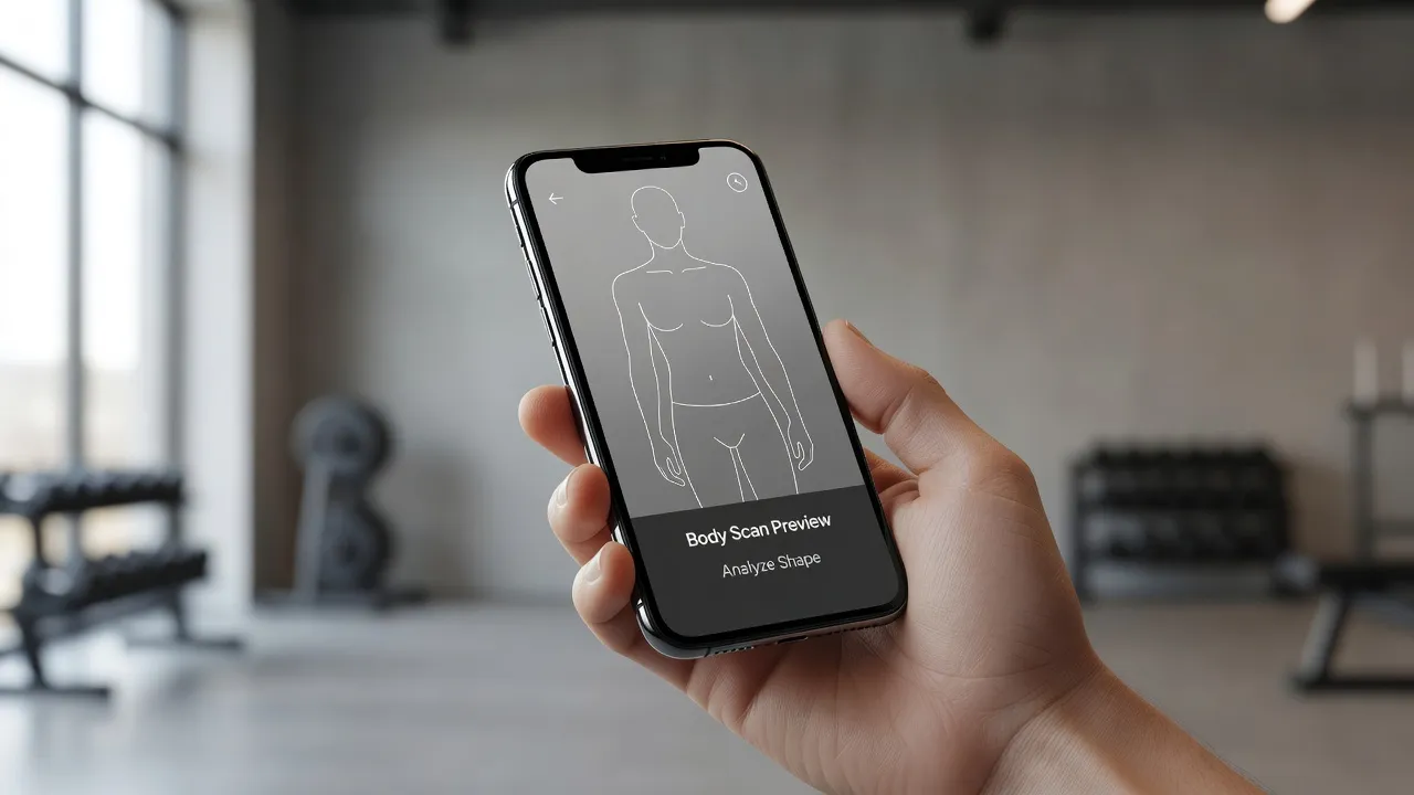A phone displaying a body weight visualizer app previewing a weight loss transformation.