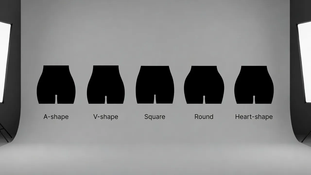 Detailed anatomical outline and comparison of the five primary types of buttocks shapes.