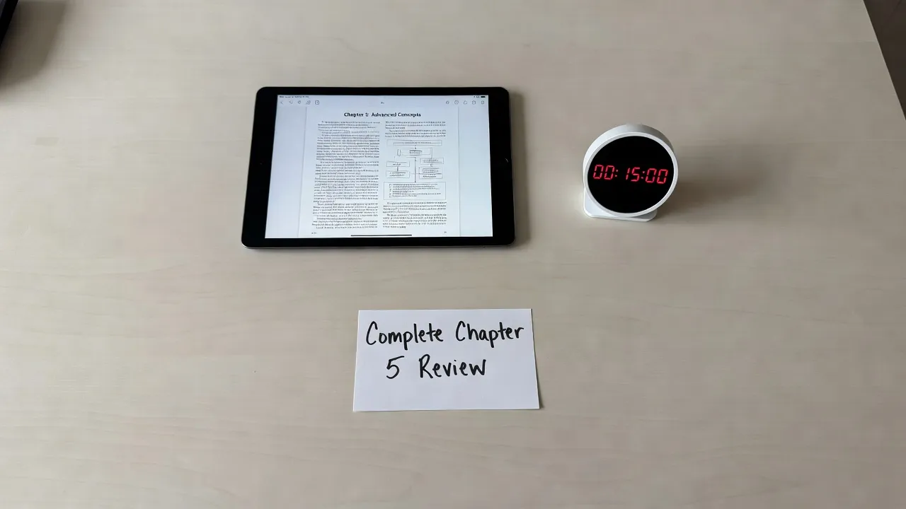 ADHD study desk setup showing a single micro-task written on an index card next to a visual timer.