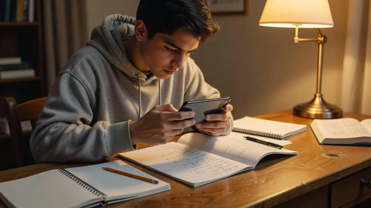 Student scanning a math assignment with a mobile app for step-by-step homework help.