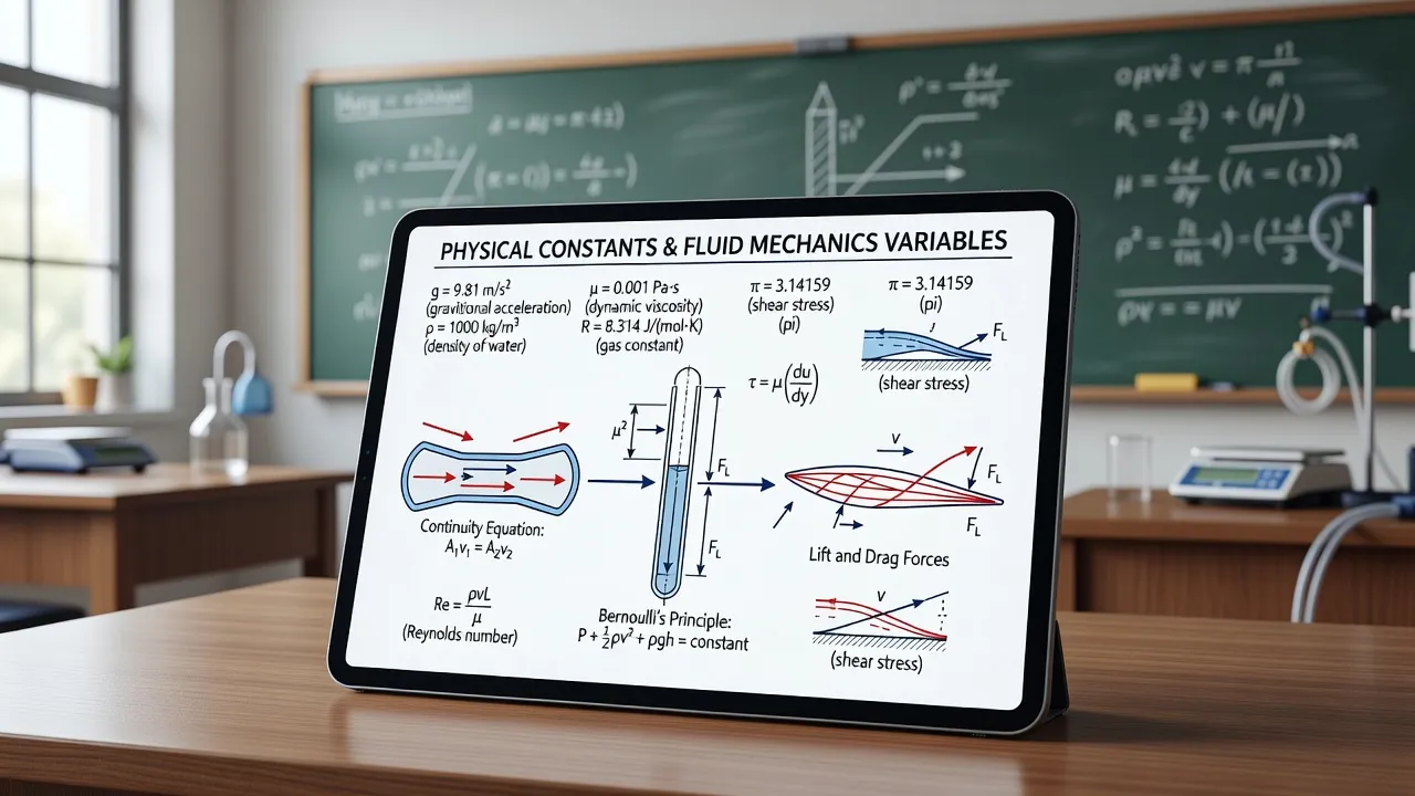 Diagram showing physics equation constants, unit prefixes, and variable representations.