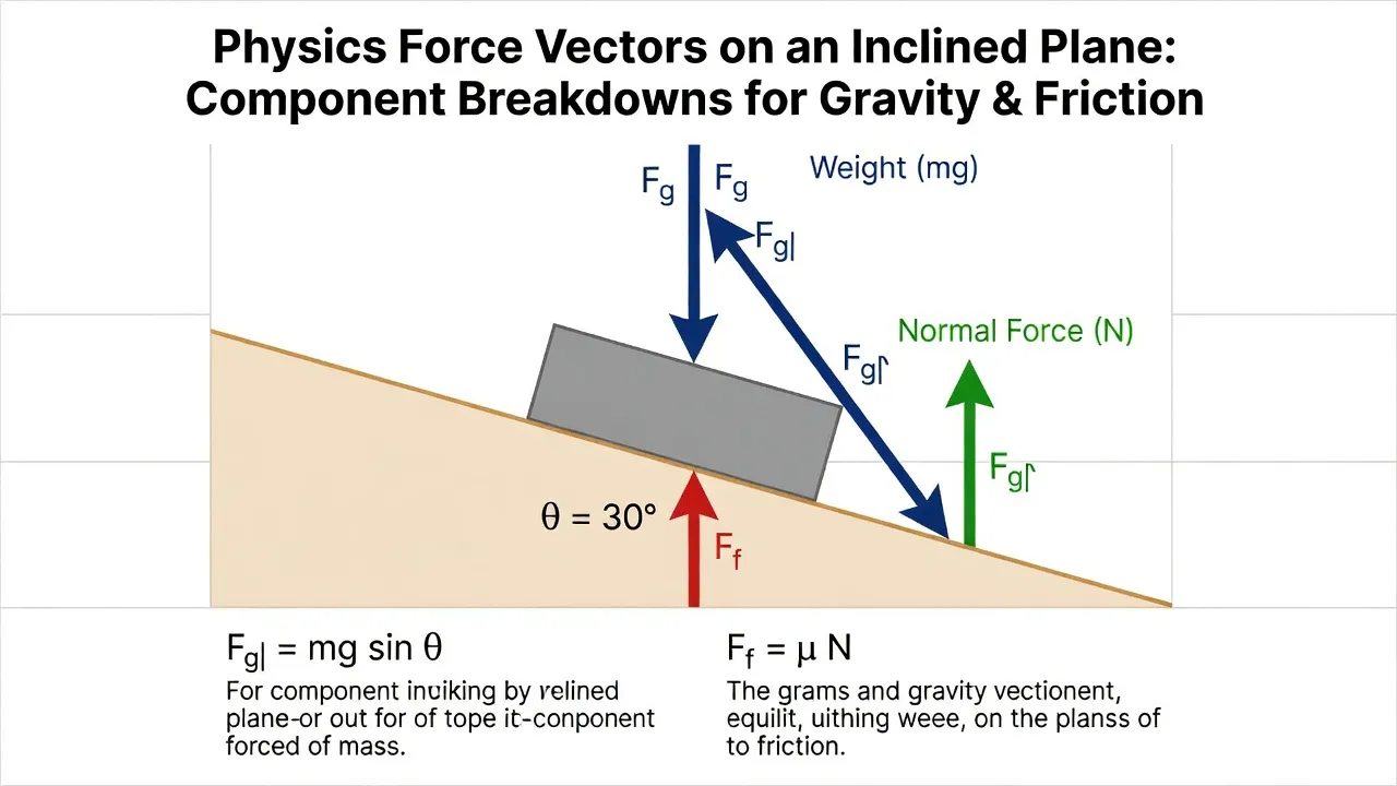 Physics vector breakdown diagram showing gravitational force components on an incline.