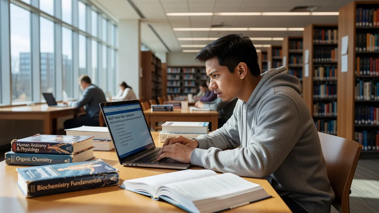 Student taking an online free full-length MCAT practice exam on a laptop computer