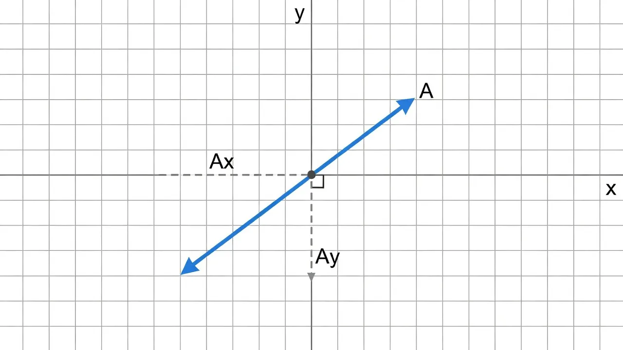 Vector magnitude diagram showing x and y components forming a right triangle on a coordinate plane.