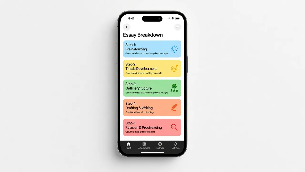 An essay helper mobile application providing step-by-step feedback on a student narrative outline.
