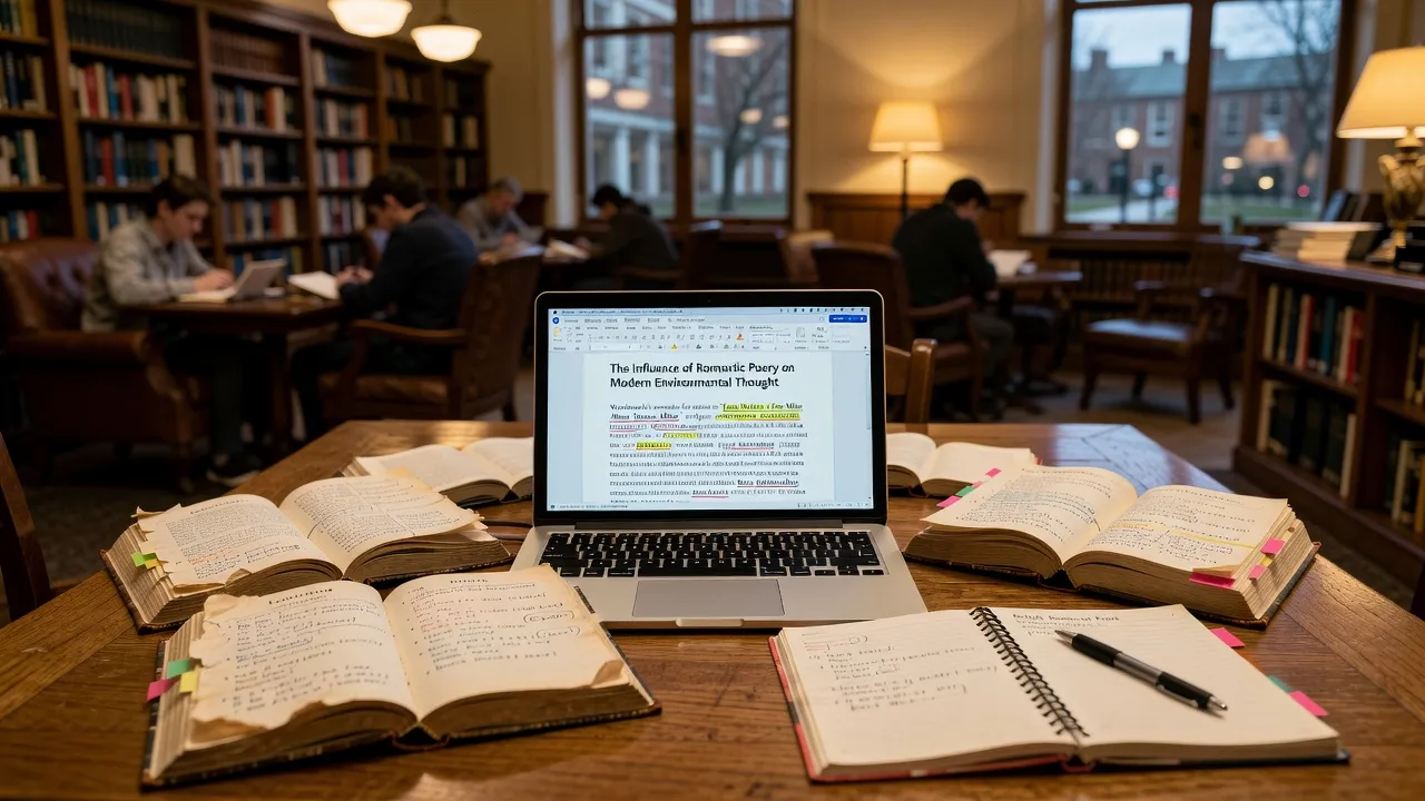 An advanced NYU rhetorical analysis sample draft undergoing revision on a college student's laptop.