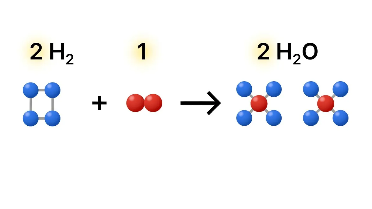 Diagram breaking down the coefficients of a balanced chemical equation for stoichiometry practice problems.