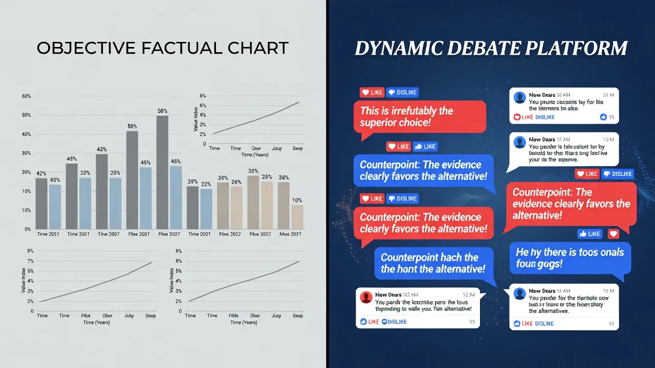 Graphic representation illustrating the difference between objective expository writing and persuasive argumentative writing.