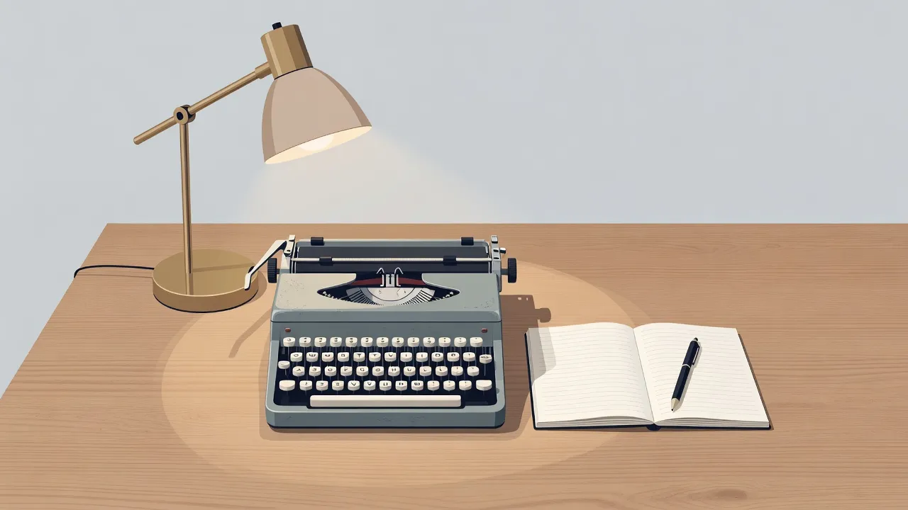 Minimalist writer desk setup with notebook and pen illustrating classic writing techniques.
